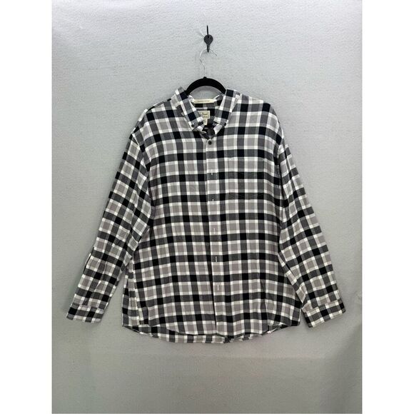 L.L. Bean Men Black Gray Plaid Slightly Fitted Button Down Flannel Shirt Size XL - Picture 1 of 7